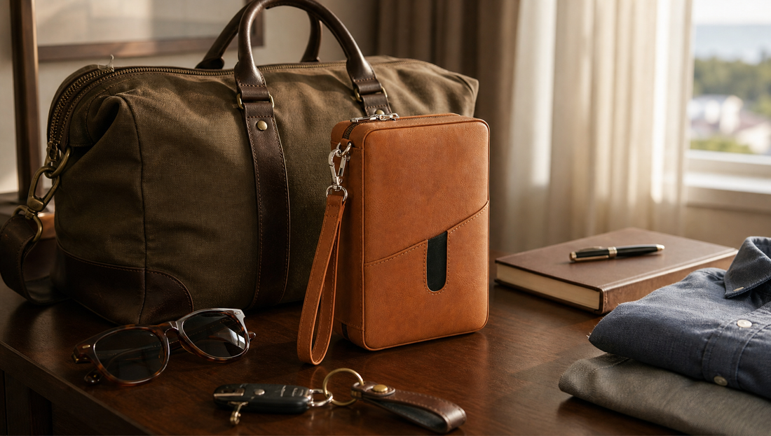 travel cigar case packed with weekend essentials