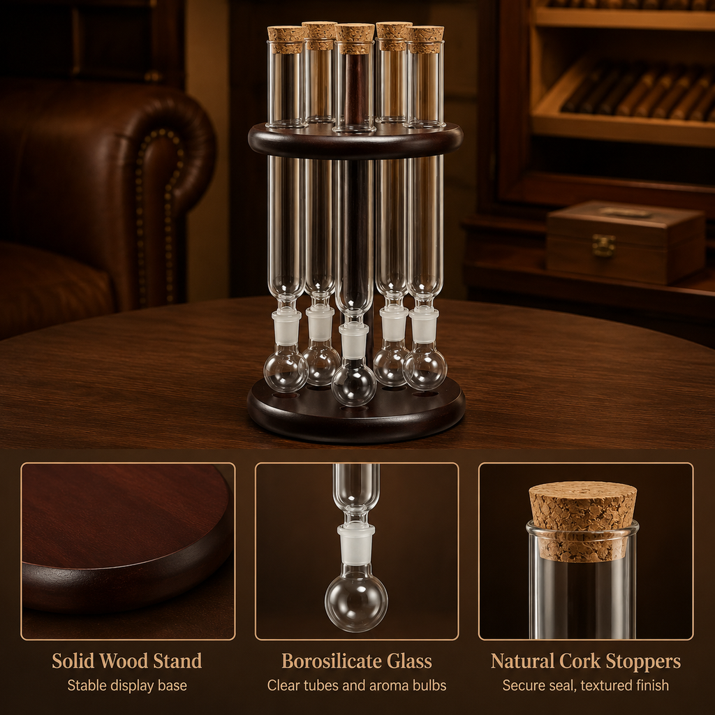 Cigar flavoring humidor tube set material details solid wood borosilicate glass cork stoppers